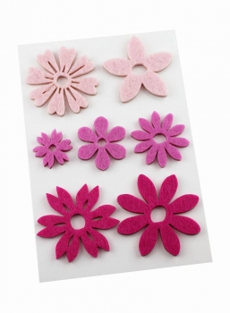 Filz-Sticker Blüten rosa/pink/beere, selbstklebend, Set